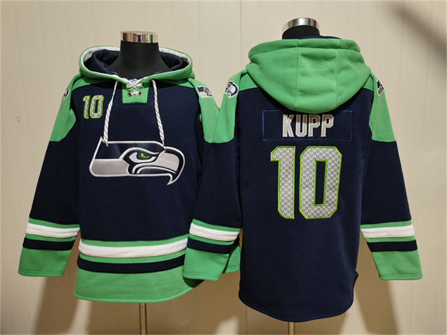 Men's Seattle Seahawks #10 Cooper Kupp Navy/Green Ageless Must-Have Lace-Up Pullover Hoodie